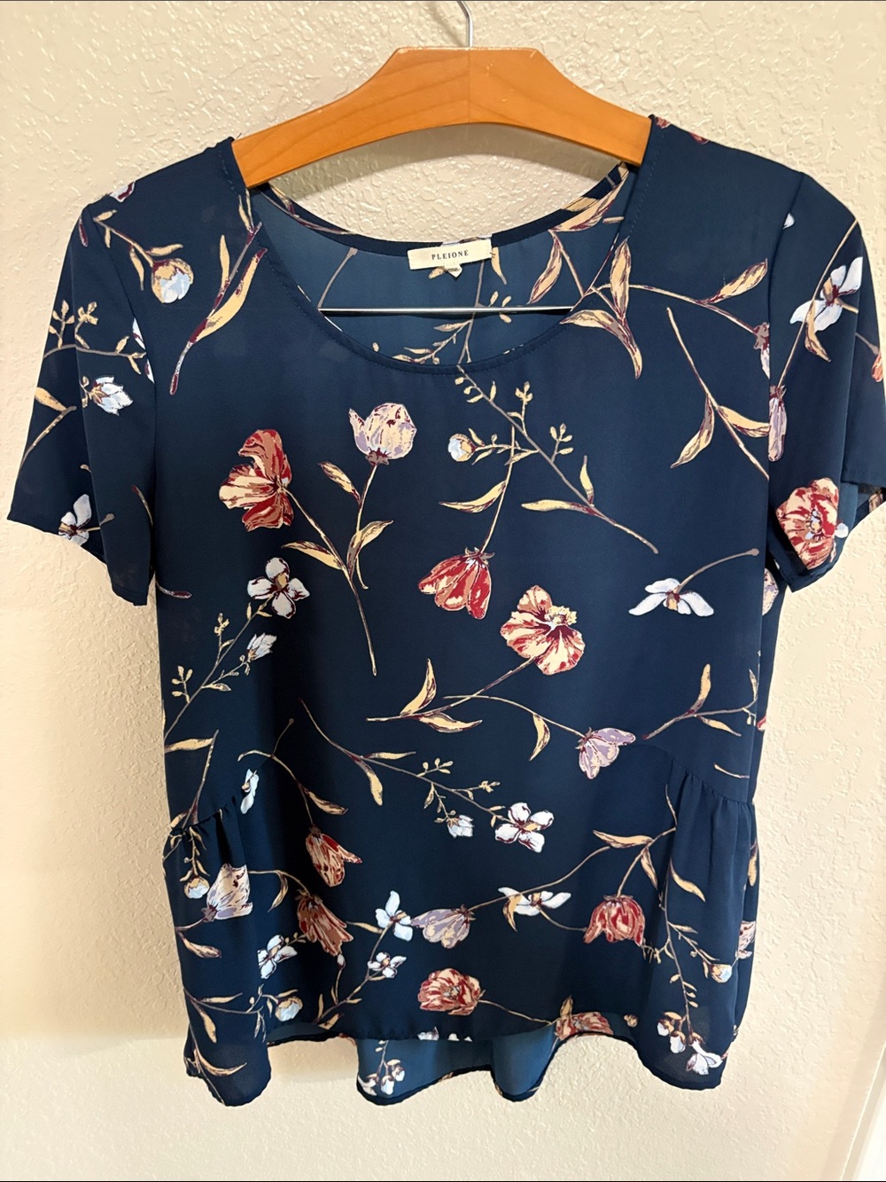Pleione Navy Floral Short-Sleeve Top with Multicolor Blooms